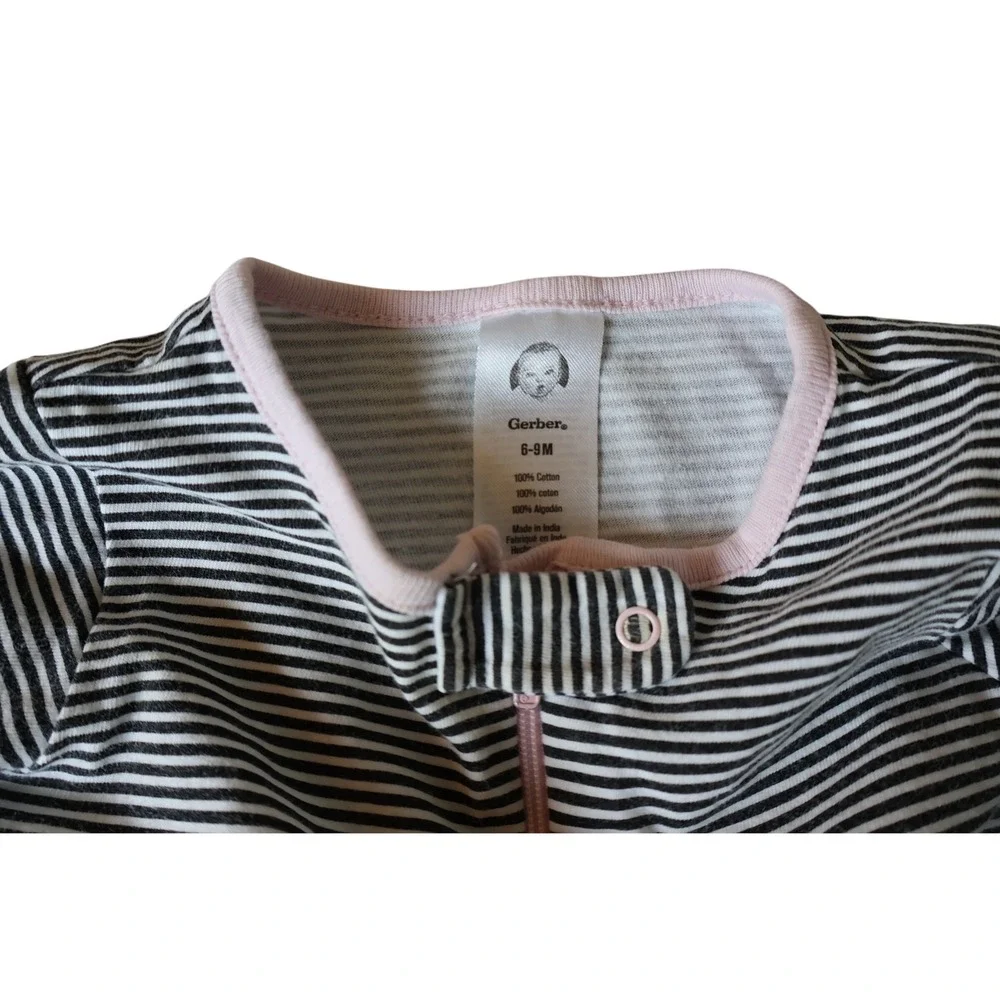 Gerber Baby Girls Striped Bunny Footed Pajamas Sleep Play Pink Black White 6-9M